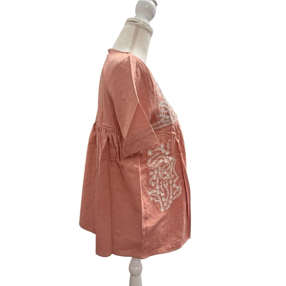 Tea N Rose Embroidered Floral Babydoll Tunic Top Dusty Rose Womens Size S - Picture 3 of 9